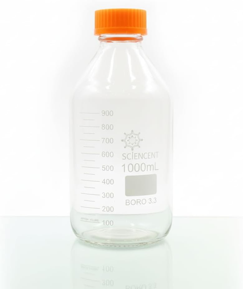 SCIENCENT WITH DEVICE (Pack of 2) 1000ml Leak Proof Glass Round Media Storage Bottle Super Thick Graduated with GL45 Screw Cap Durable 1 liter glass bottle - Image 2